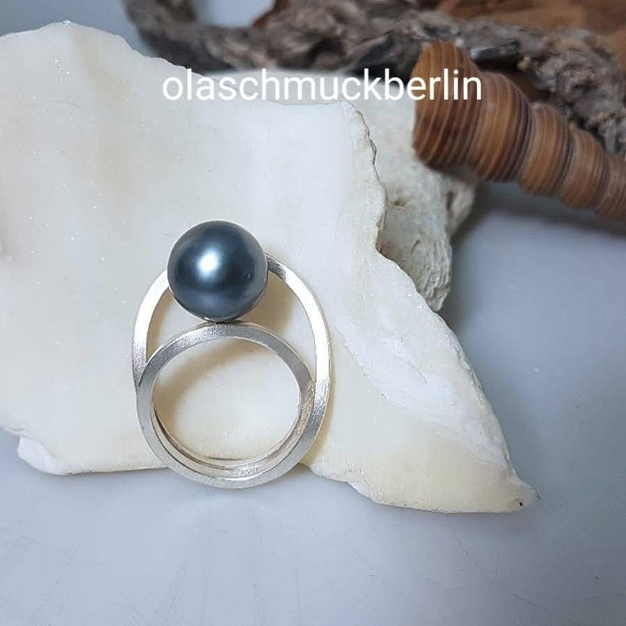 Silber Ring mit schwarzer Tahiti Perle