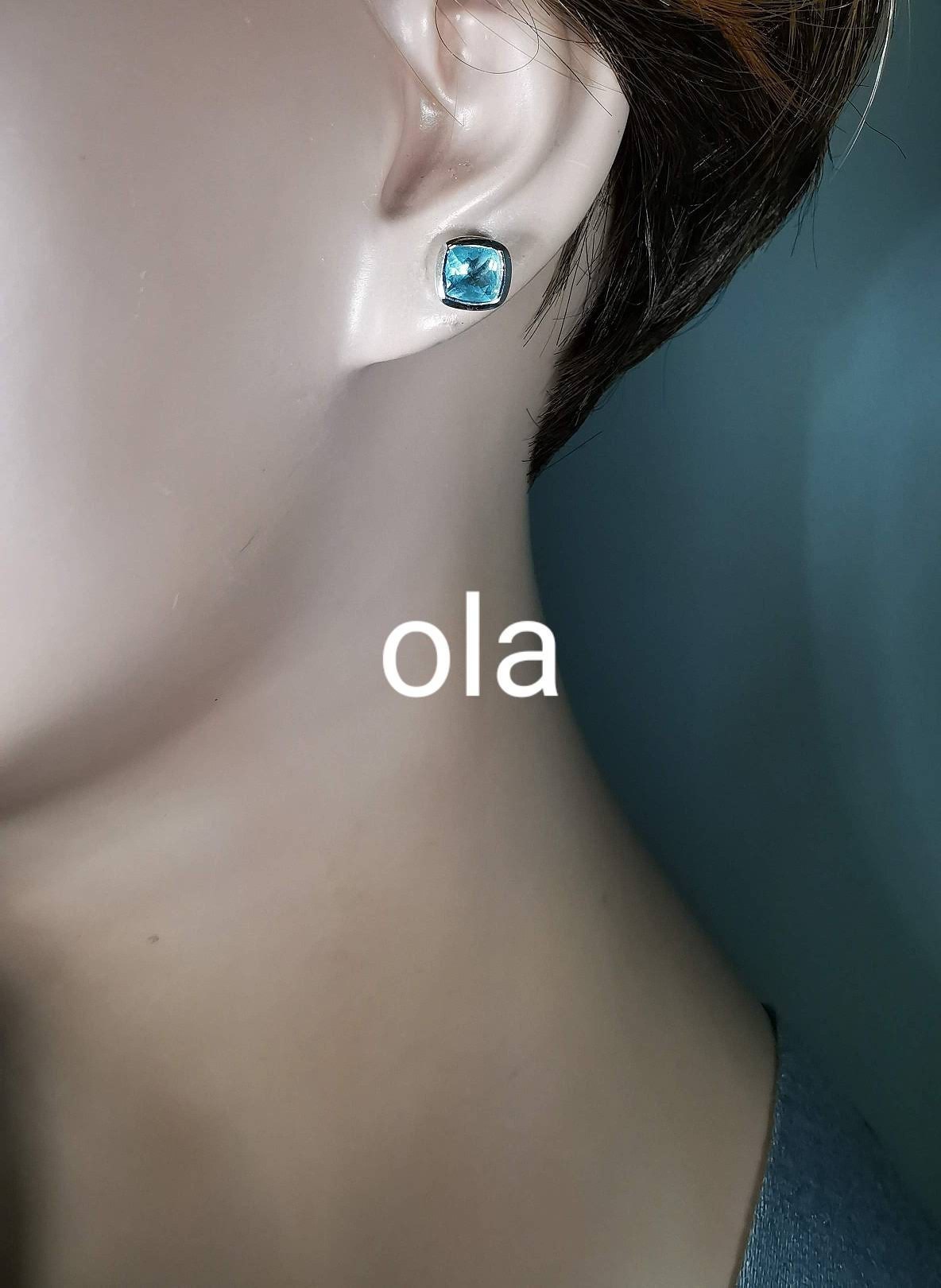 Handgefertigte Silberohrstecker mit Aquamarin (USA)