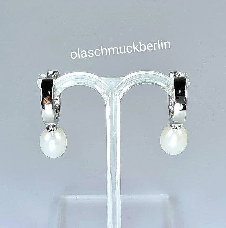 Silbercreolen mit Süßwasserperle