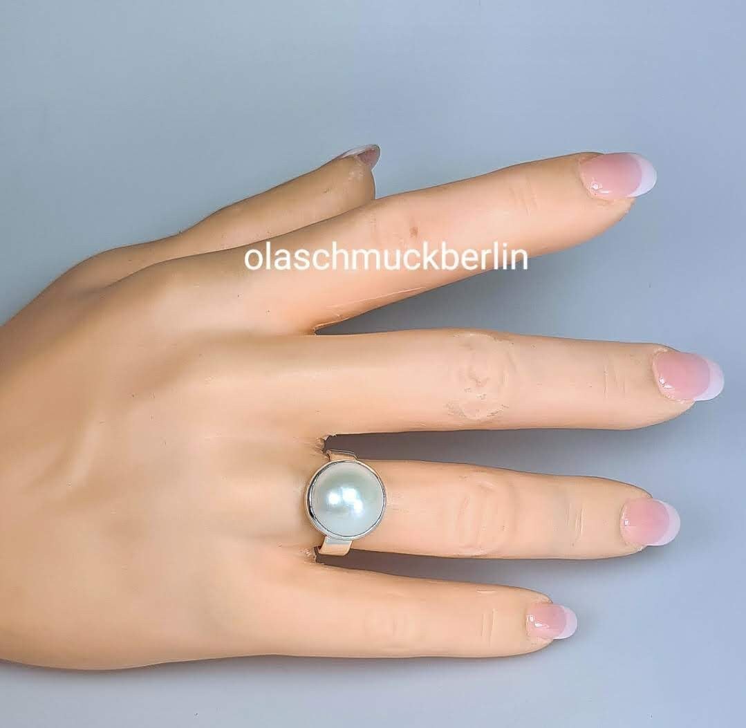 Handgefertigter Silberring mit Süßwasserperle