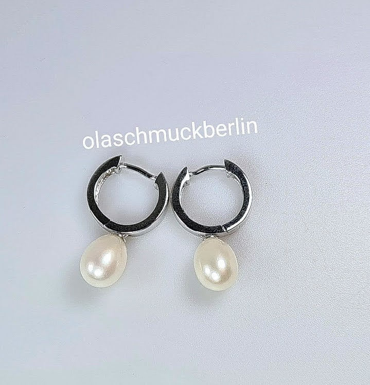 Silbercreolen mit Süßwasserperle