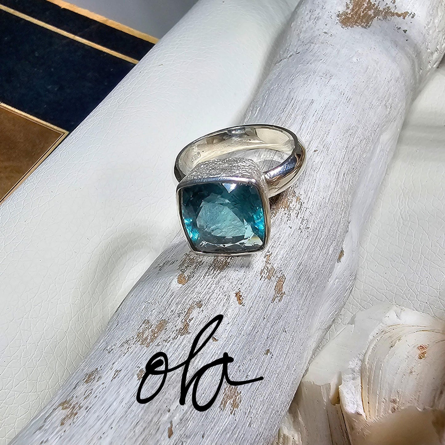 Silber Ring mit Fluorit, Petrolgrün
