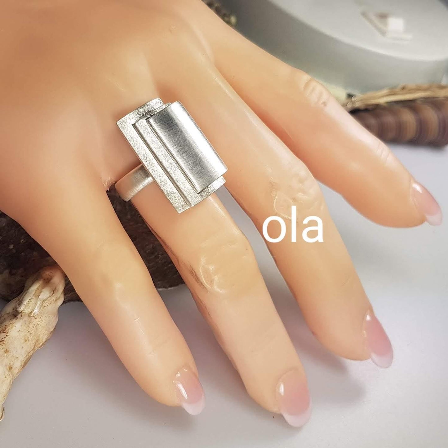 Rechteckiger Ring aus 925 Silber
