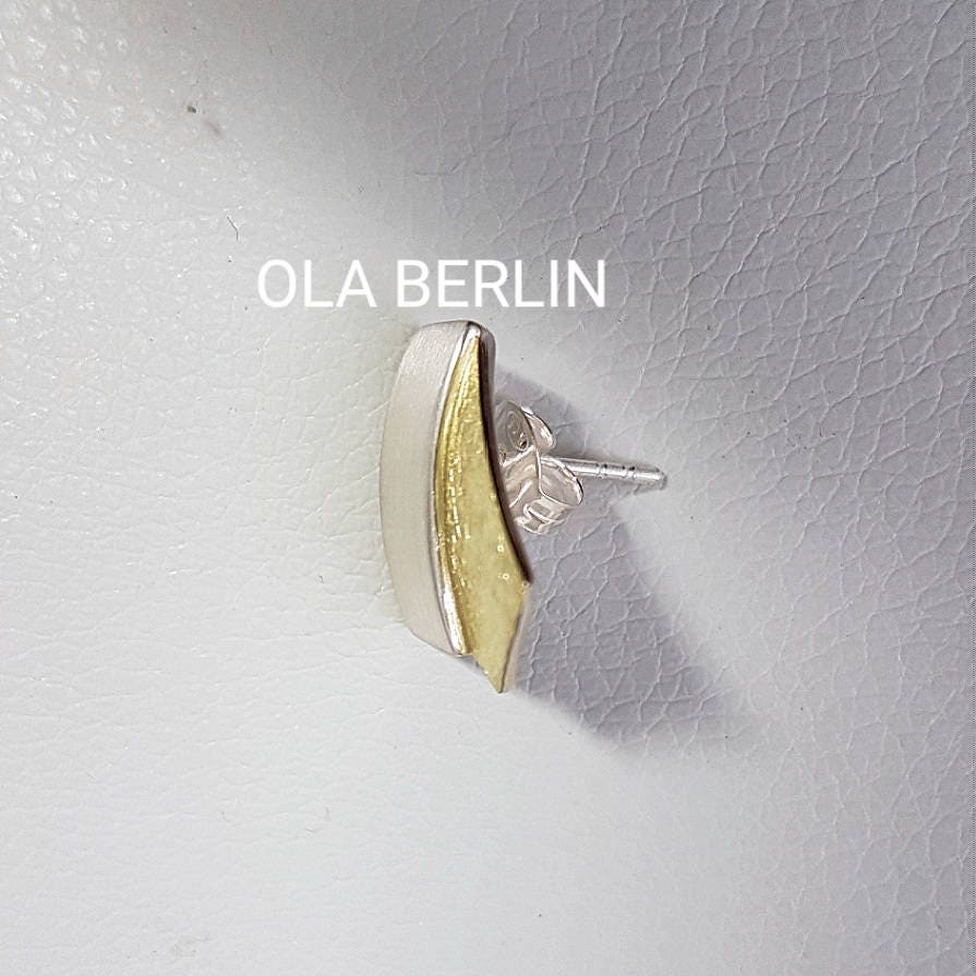 Mattierte handgefertigte Silberohrstecker mit 18 Karat mit Teilvergoldung