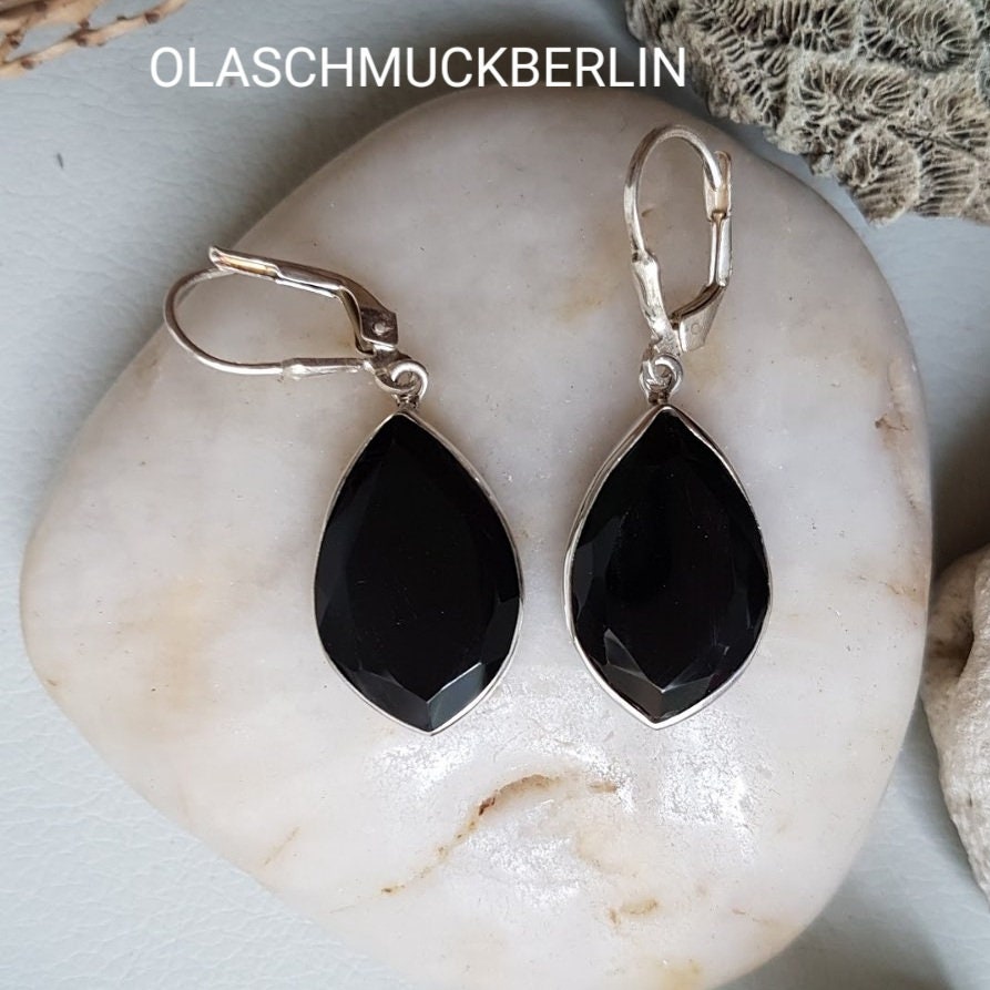 Silberohrhänger mit Onix, Handarbeit