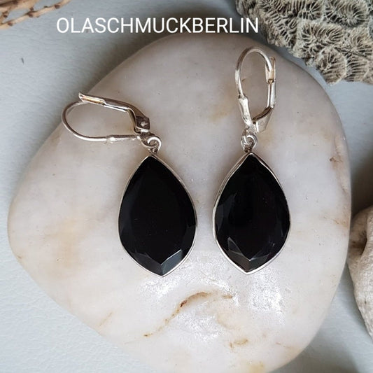 Silberohrhänger mit Onix, Handarbeit