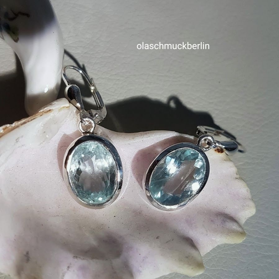 Silberohrhänger mit Aquamarin (Brasilien) ,handgearbeitet
