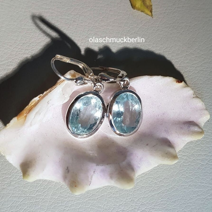 Silberohrhänger mit Aquamarin (Brasilien) ,handgearbeitet