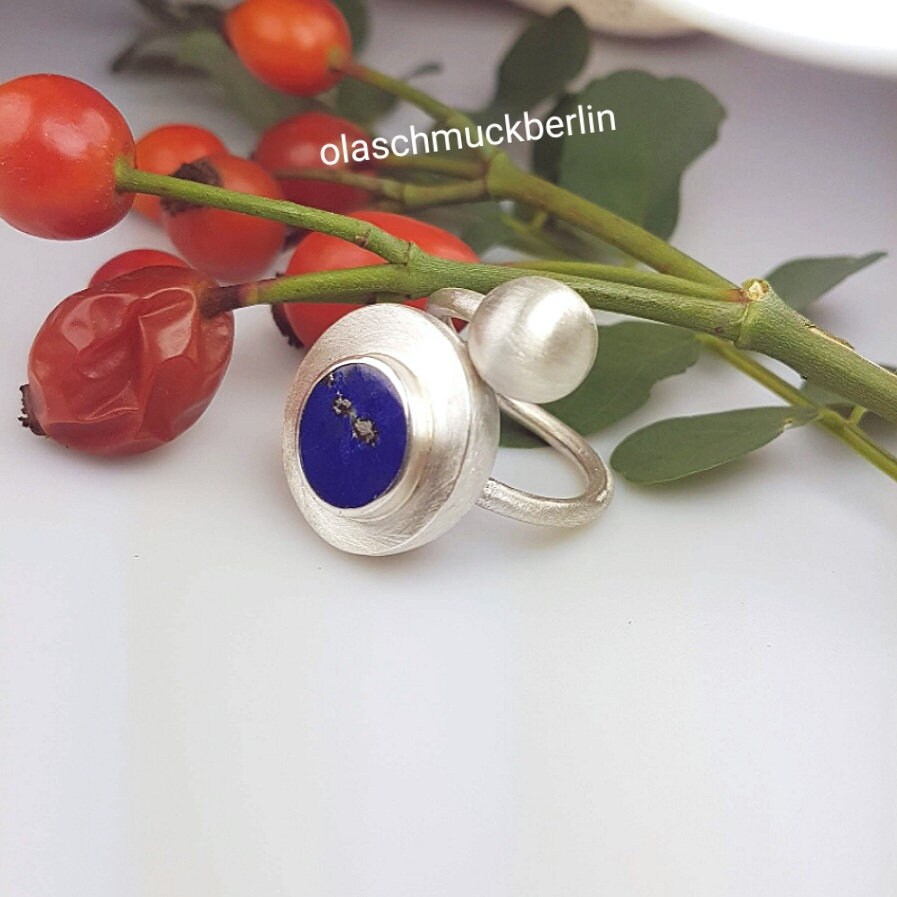Handgefertigter Silberring mit Lapislazuli (Afghanistan)