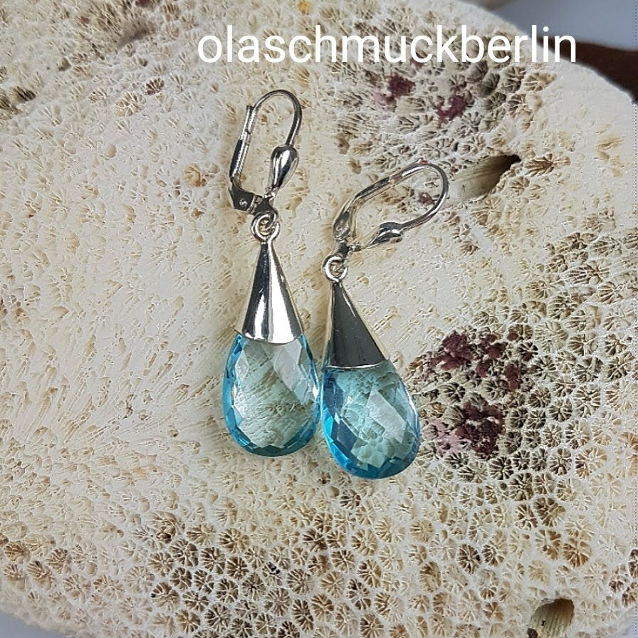 Silberohrhänger mit Topas, Tropfen