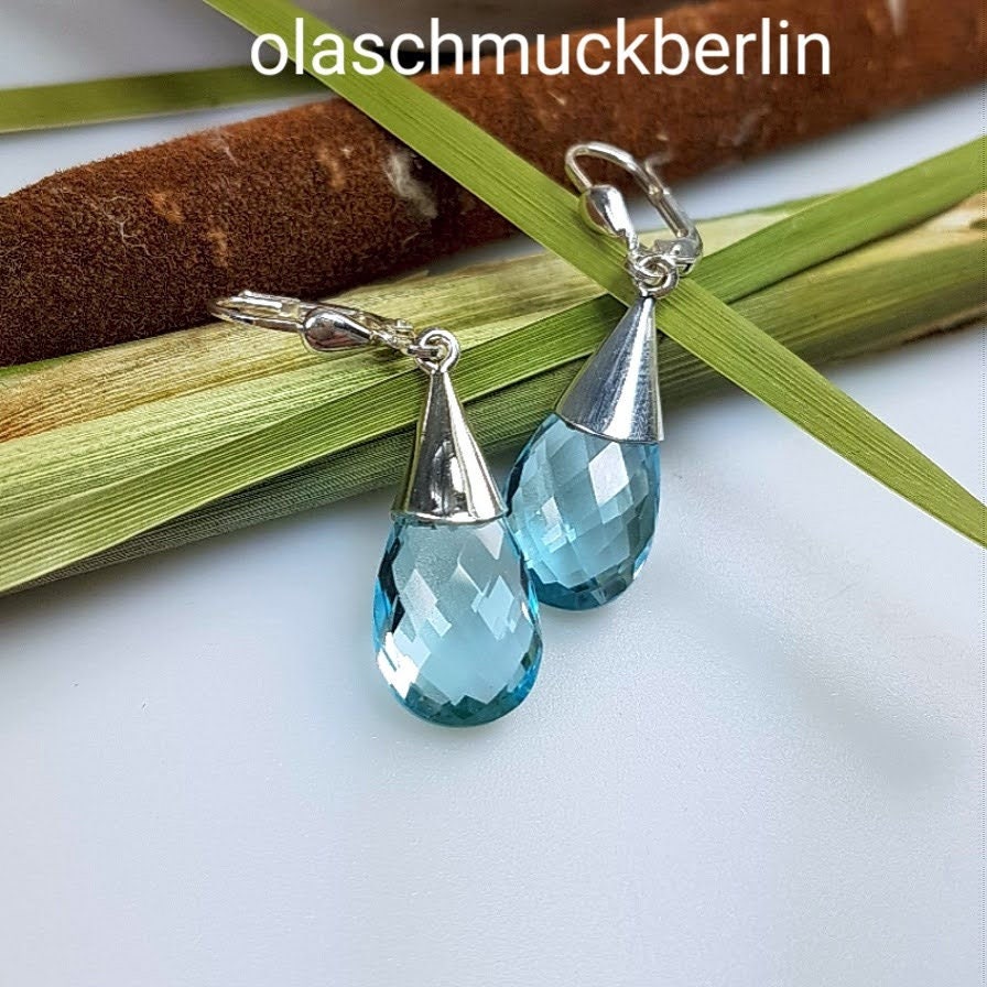 Silberohrhänger mit Topas, Tropfen