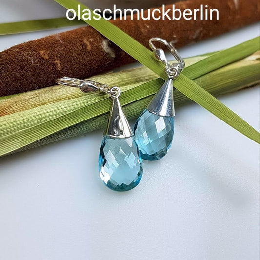 Silberohrhänger mit Topas, Tropfen