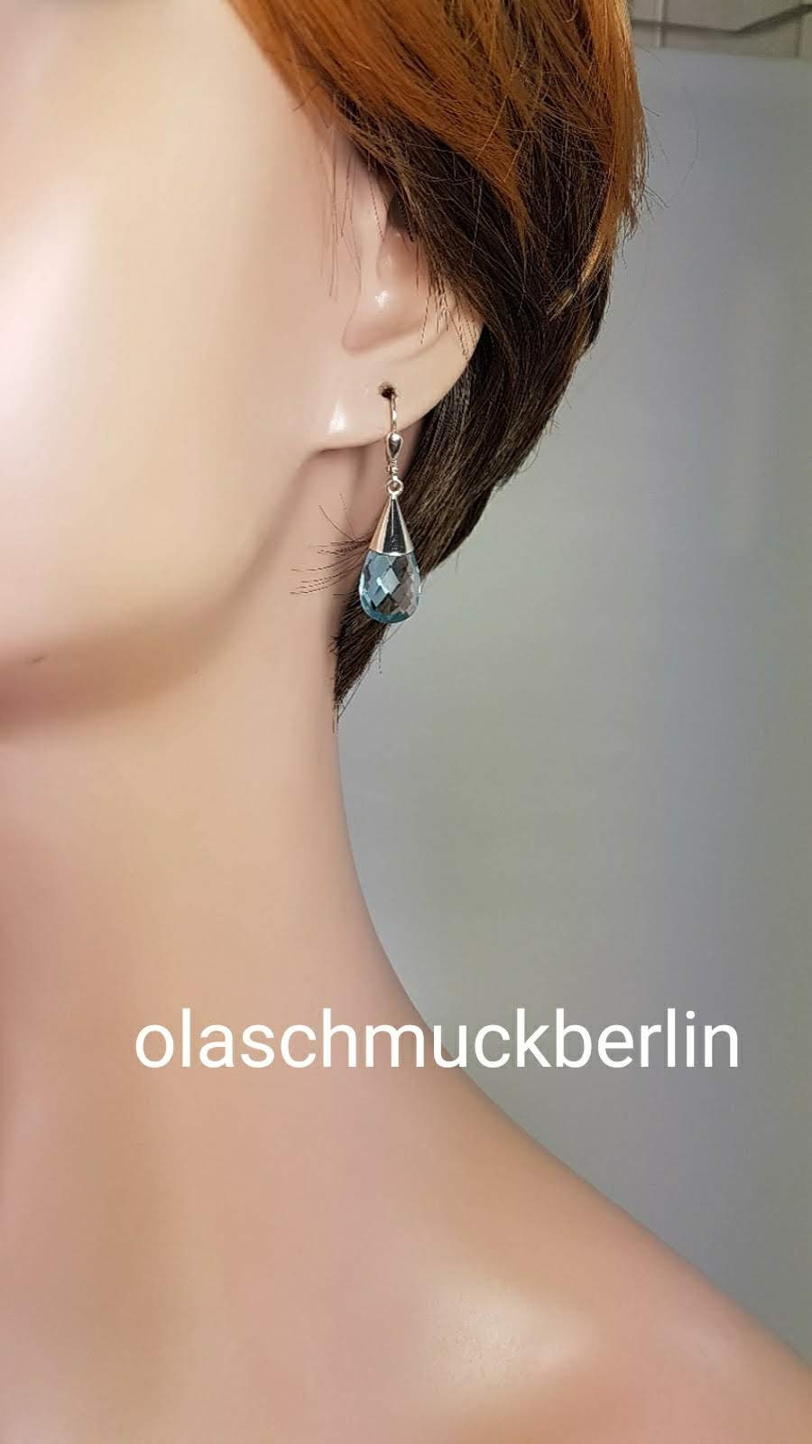Silberohrhänger mit Topas, Tropfen
