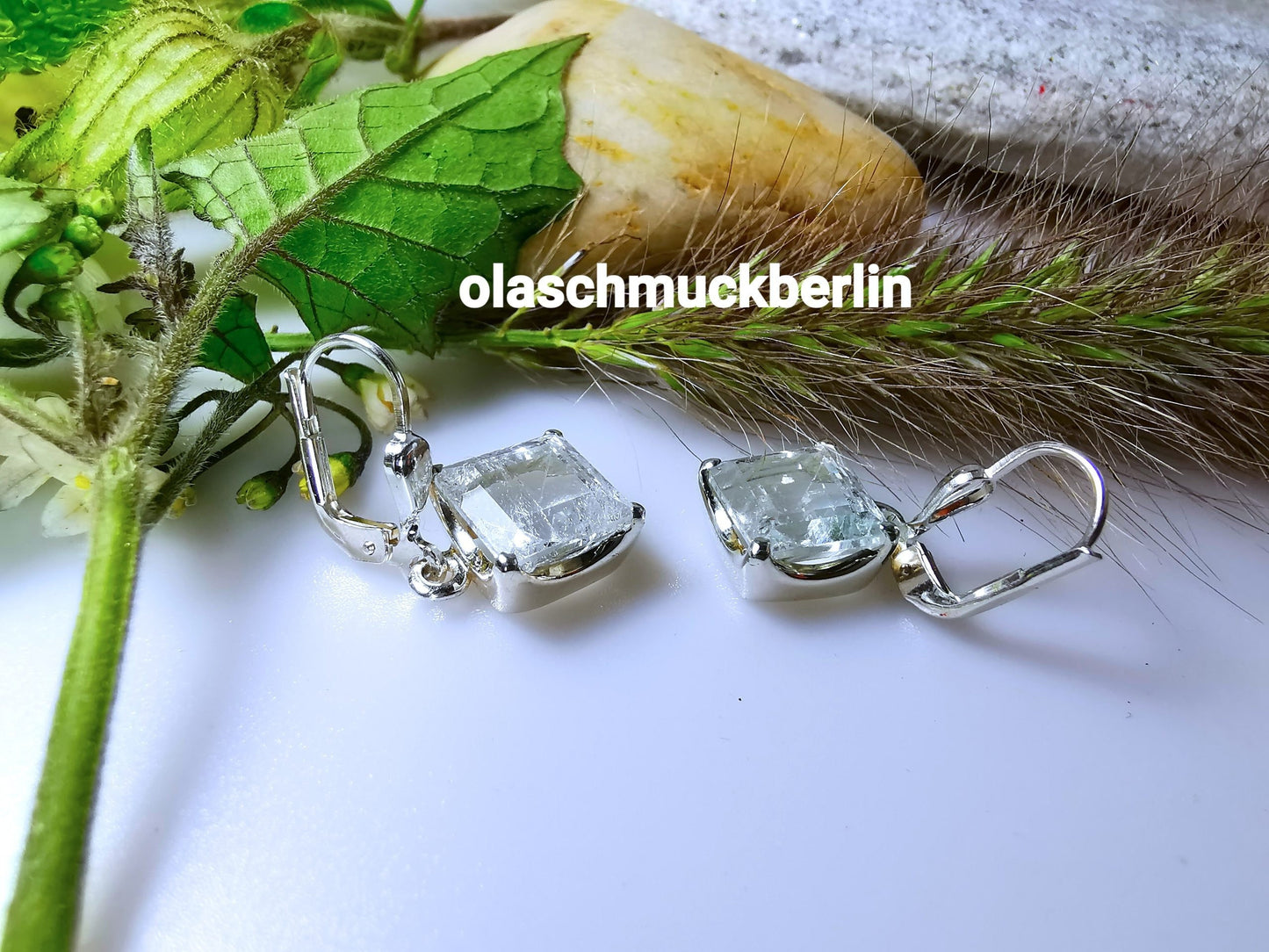 Silberohrhänger mit Aquamarin(USA) handgefertig