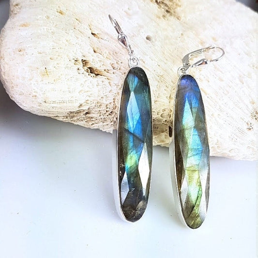 Silber Ohrringe mit Labradorit