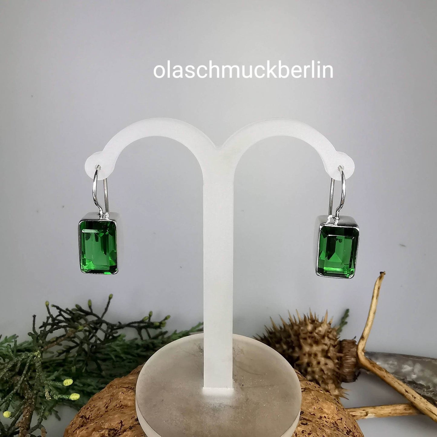 Handgefertigte Silberohrhänger mit Obsidian (Bolivien)