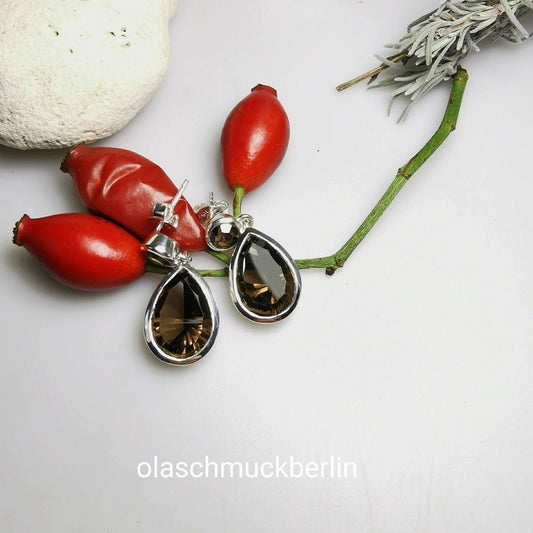 Silberohrhänger mit Rauchquarz