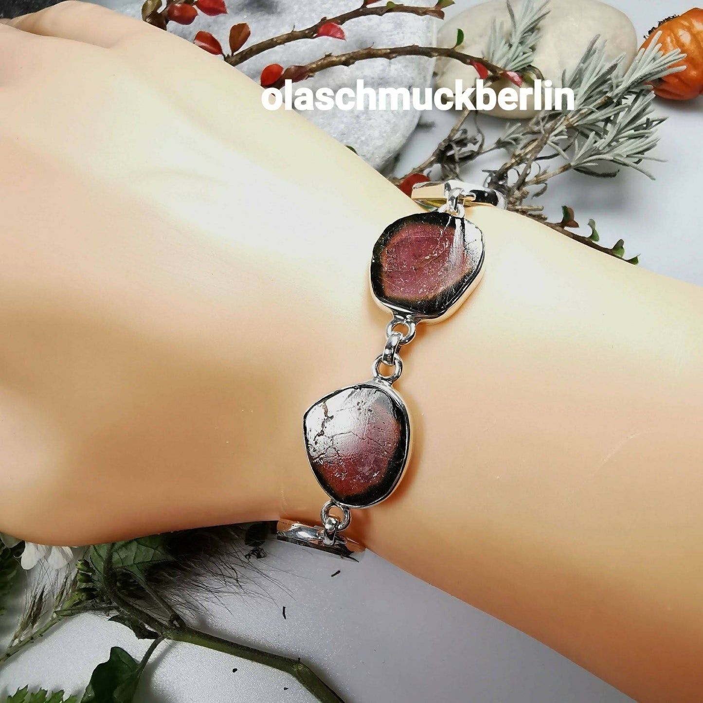 Armband aus Silber mit Wassermelonen Turmalin