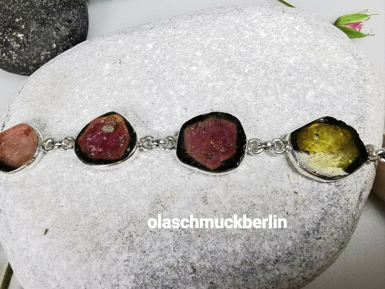 Armband aus Silber mit Wassermelonen Turmalin