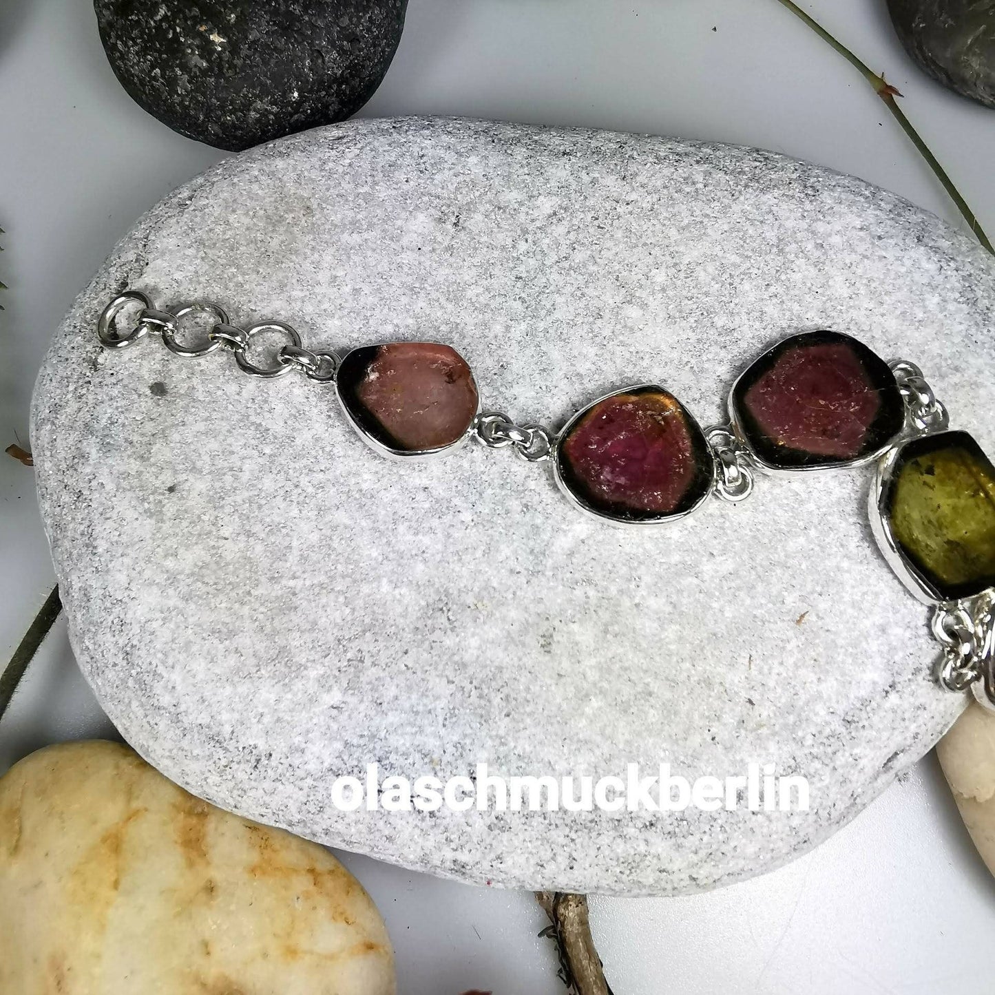 Armband aus Silber mit Wassermelonen Turmalin