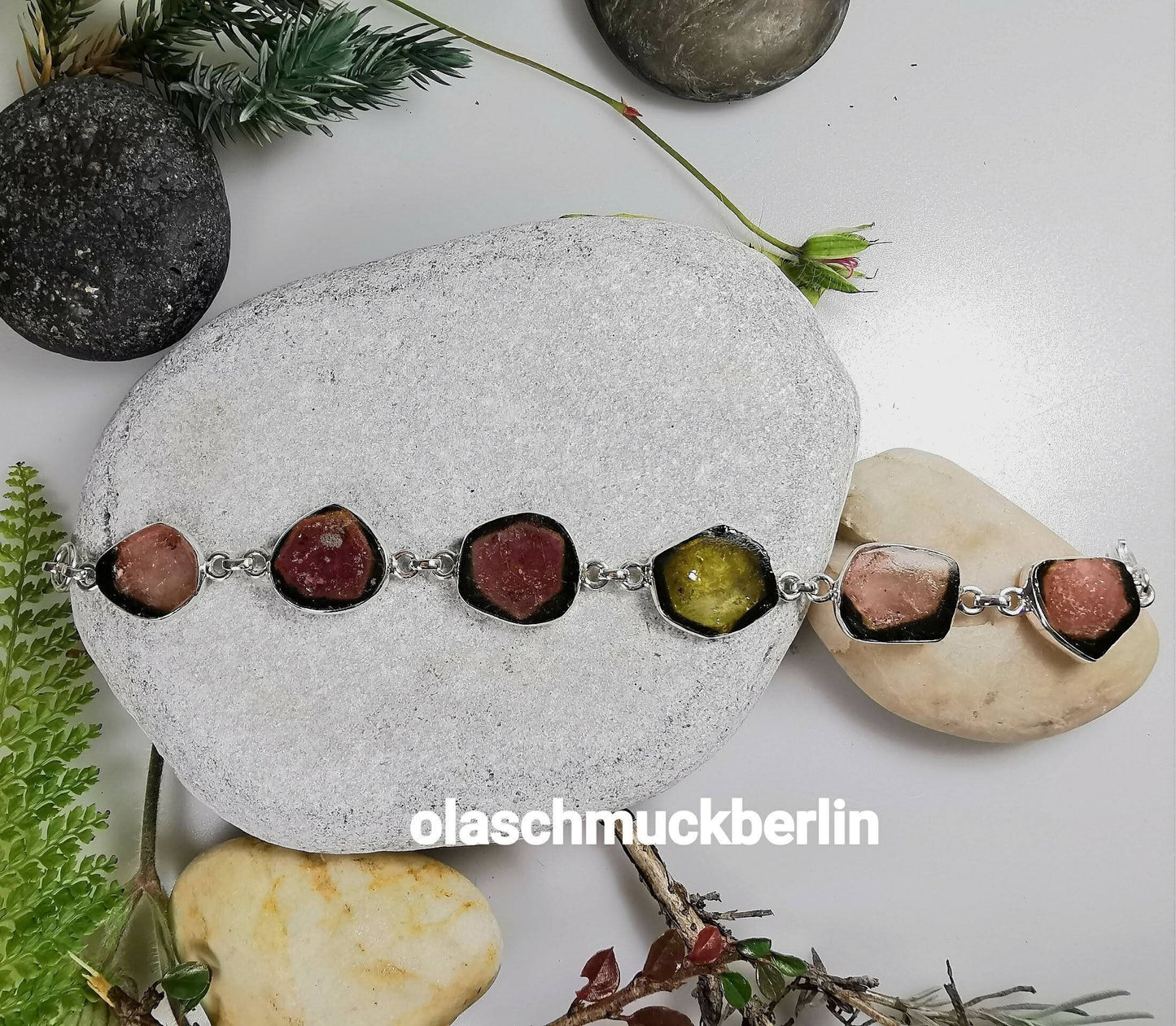 Armband aus Silber mit Wassermelonen Turmalin