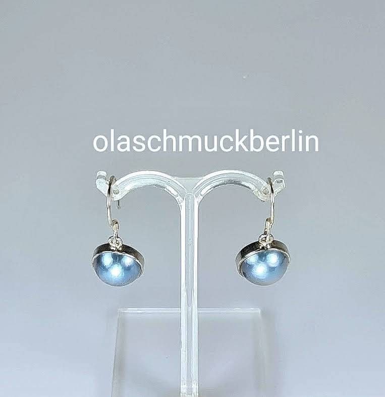 Silber Ohrringe mit schwarzen Mabeperlen