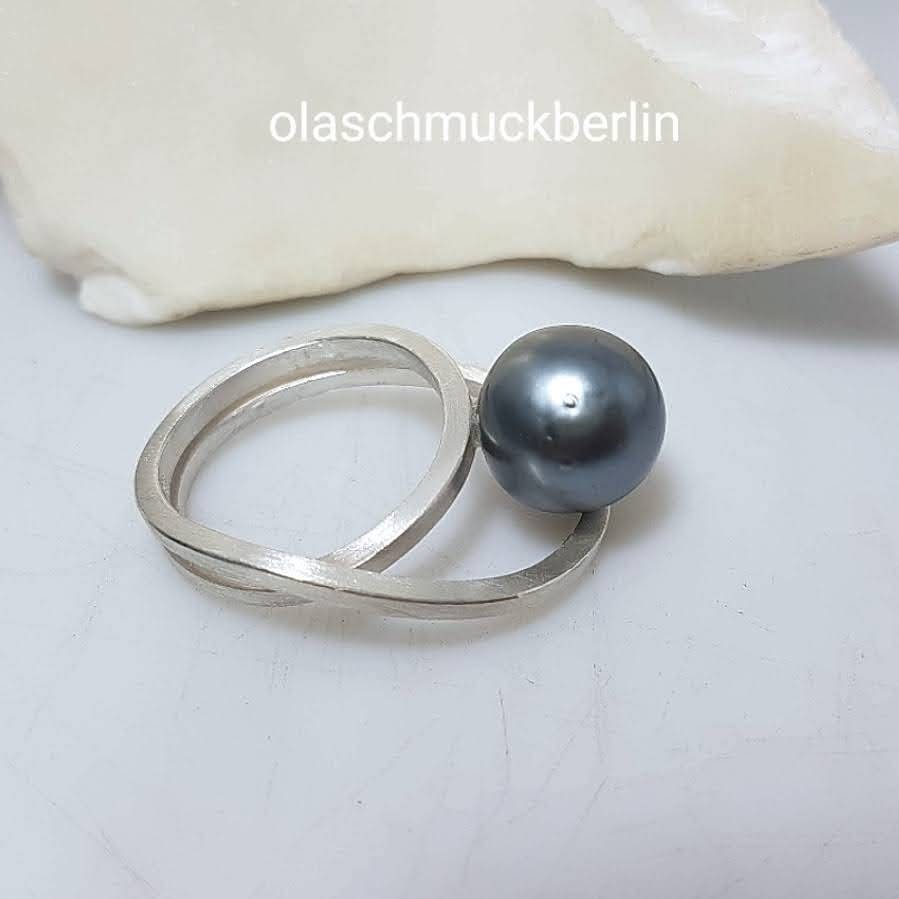 Silber Ring mit schwarzer Tahiti Perle