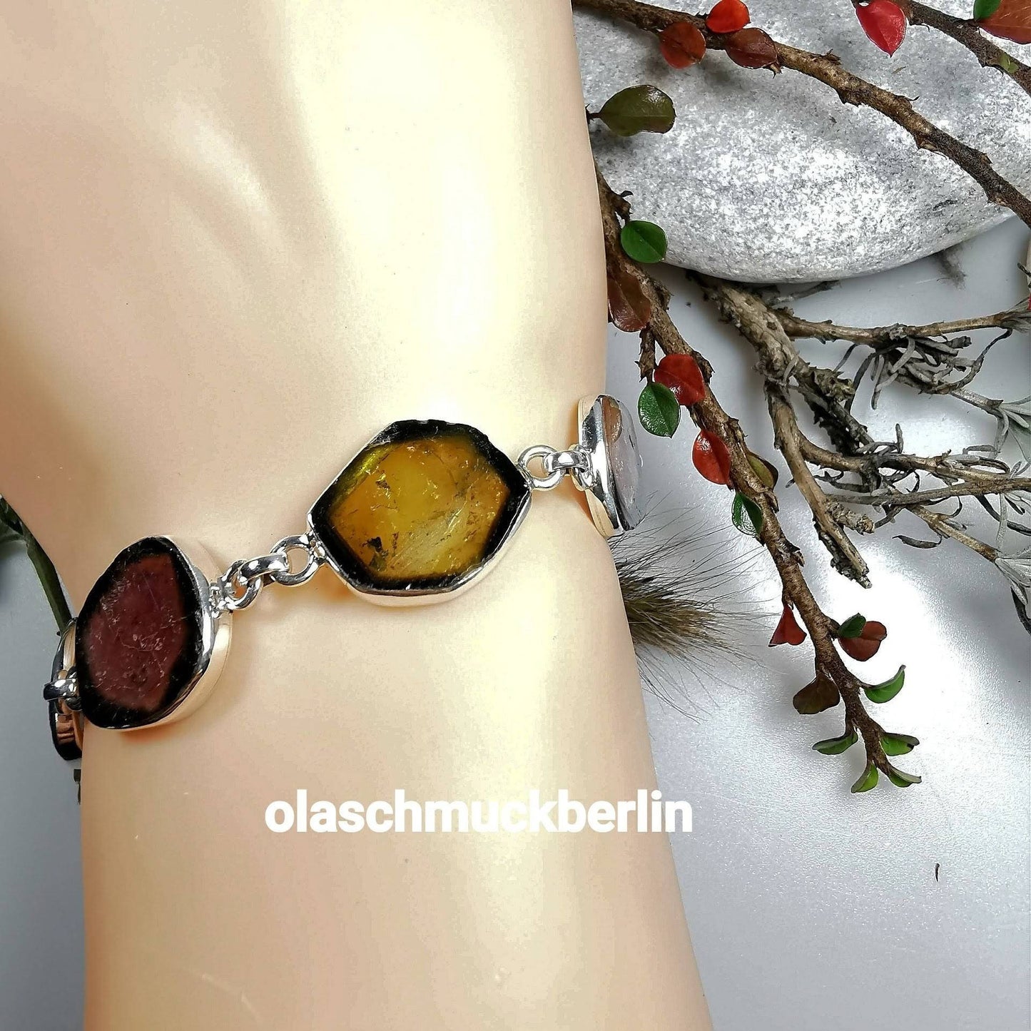 Armband aus Silber mit Wassermelonen Turmalin