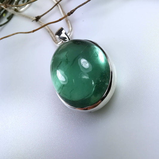 Größe Silber Anhänger mit Fluorit