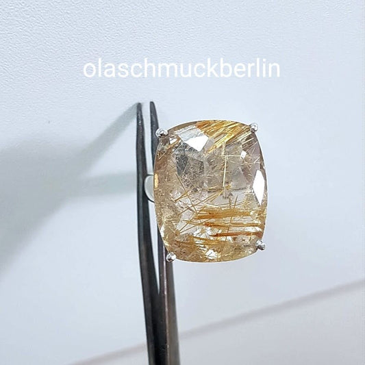 Handgefertigter Silberring mit Rutilquarz (Neuseeland)