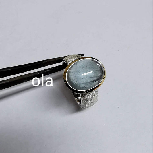 Handgefertigter Silberring mit Aquamarin (vergoldet)