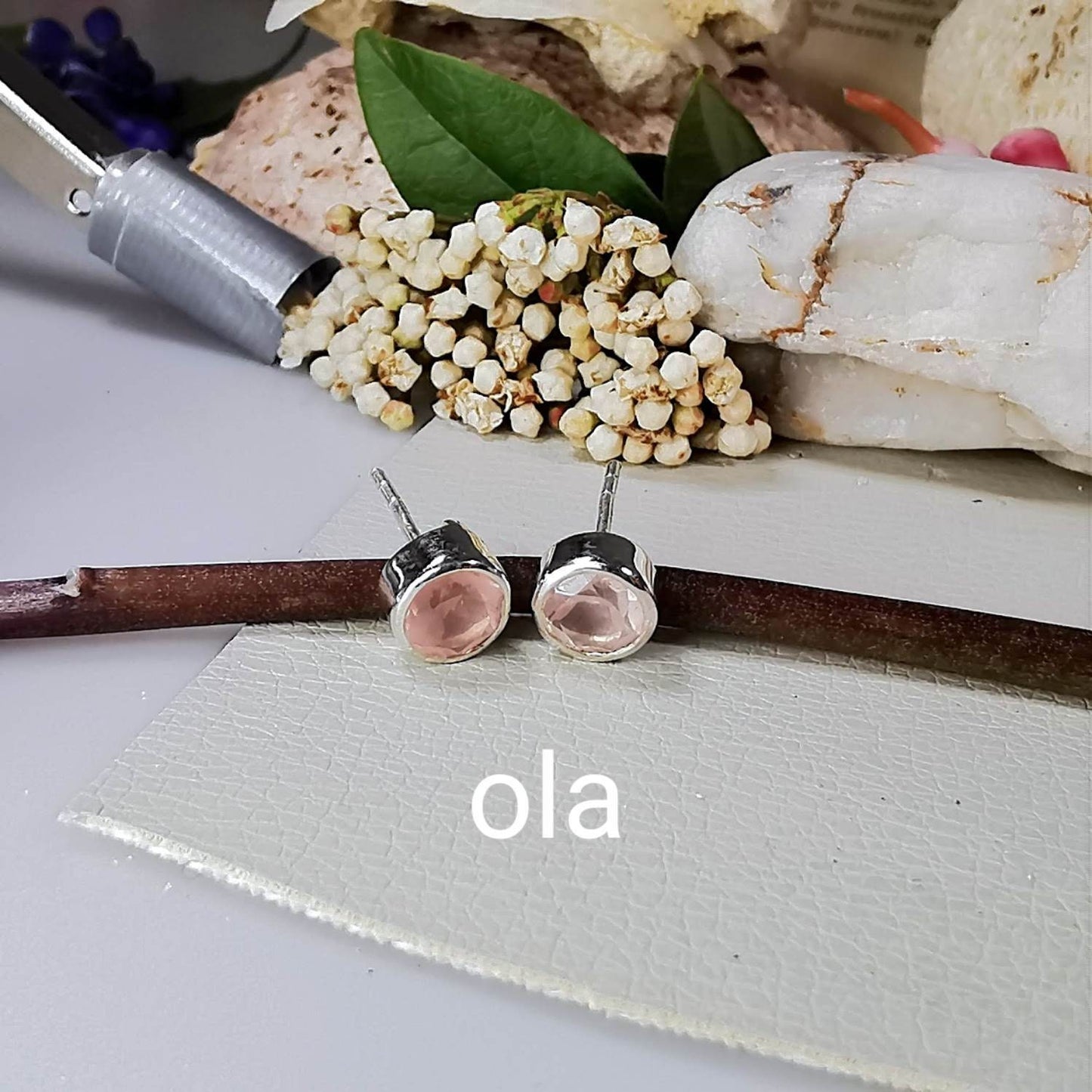 Silberohrstecker mit Rosenquarz