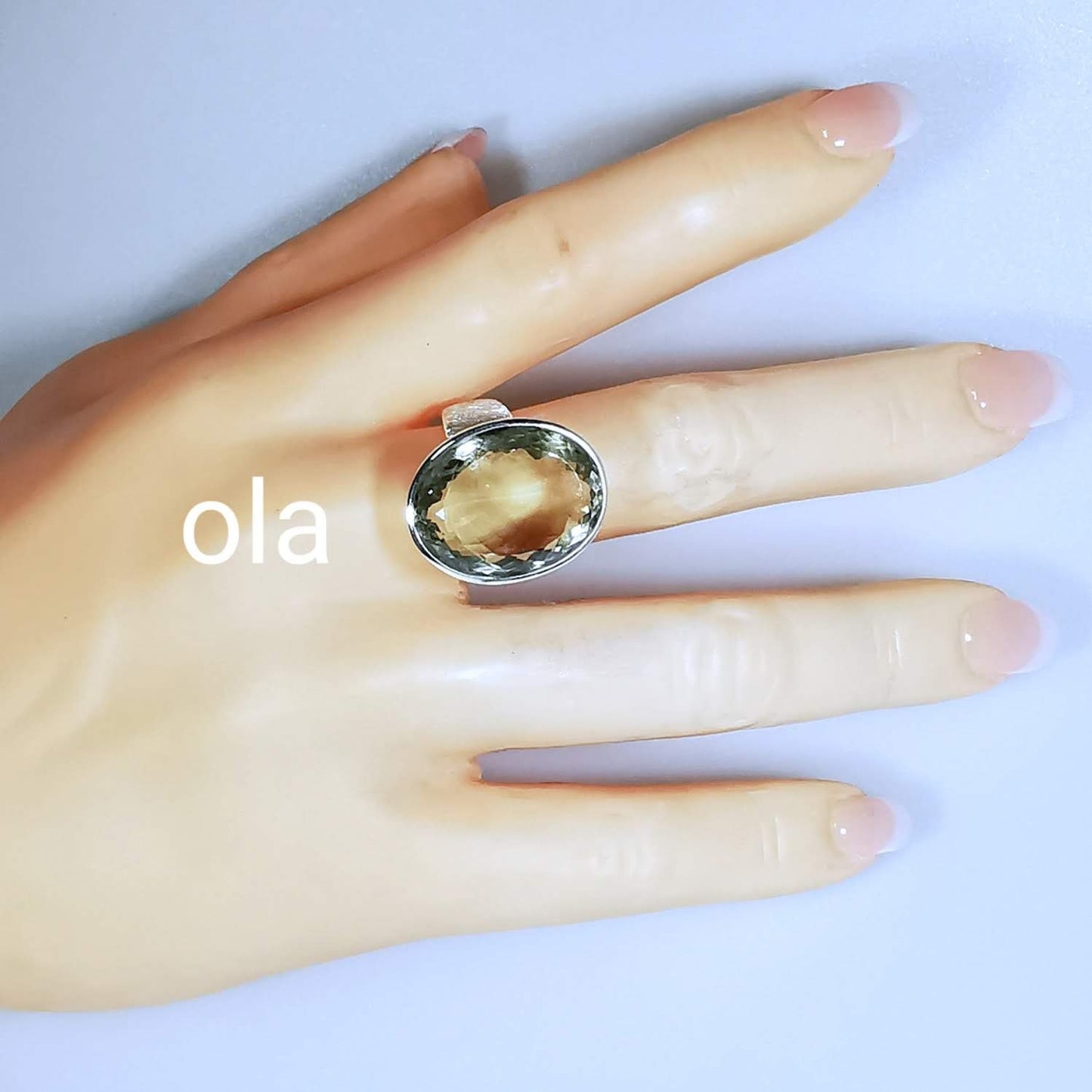 Grösse Silber 925 Ring mit Prasiolith