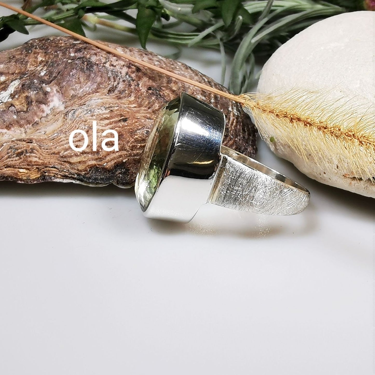 Grösse Silber 925 Ring mit Prasiolith