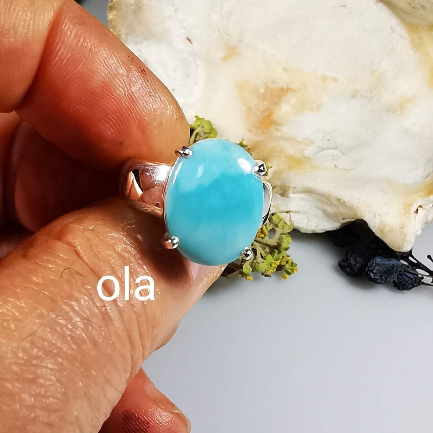 Larimar Ring in Silber gefasst