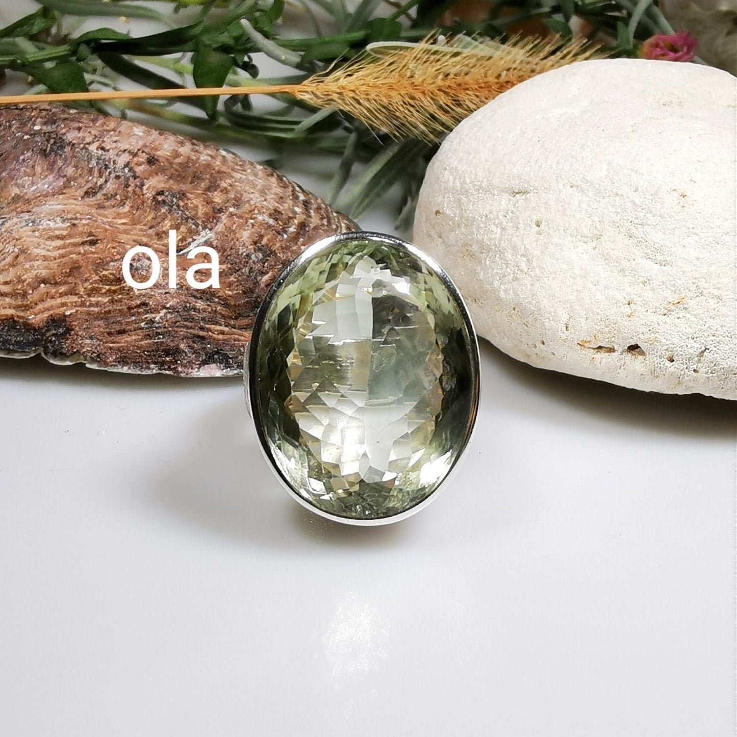 Grösse Silber 925 Ring mit Prasiolith