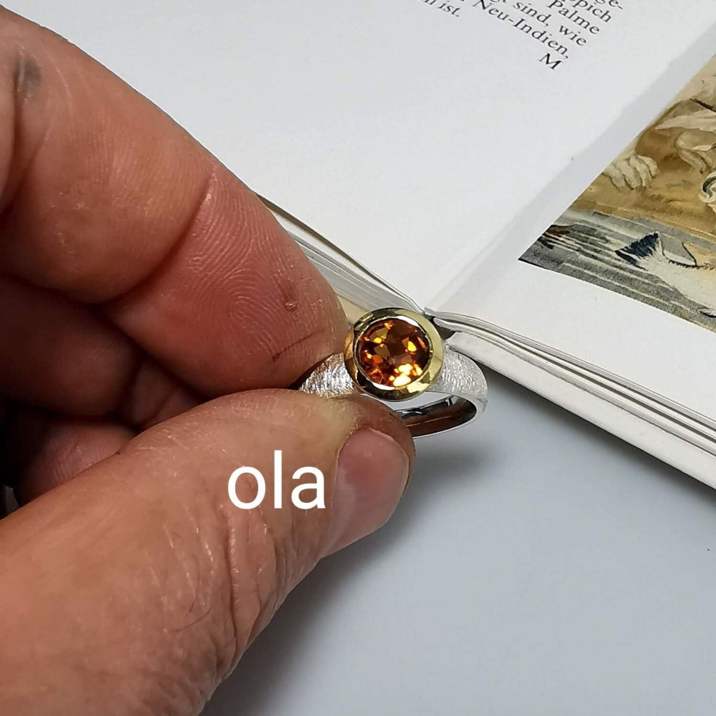 Citrin Ring in Silber mit vergoldeter Fassung