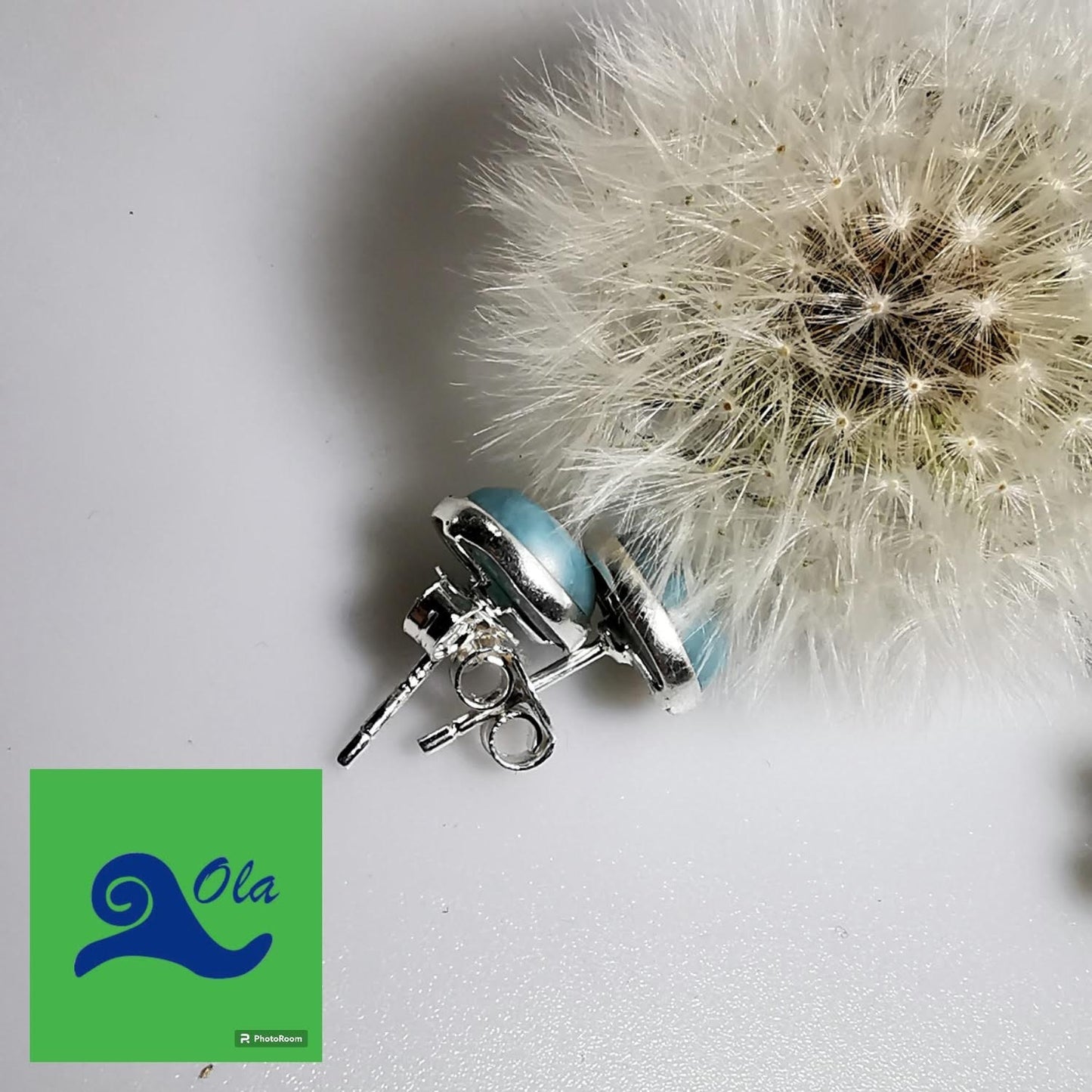 runde Ohrstecker mit Larmimar in Silber gefasst