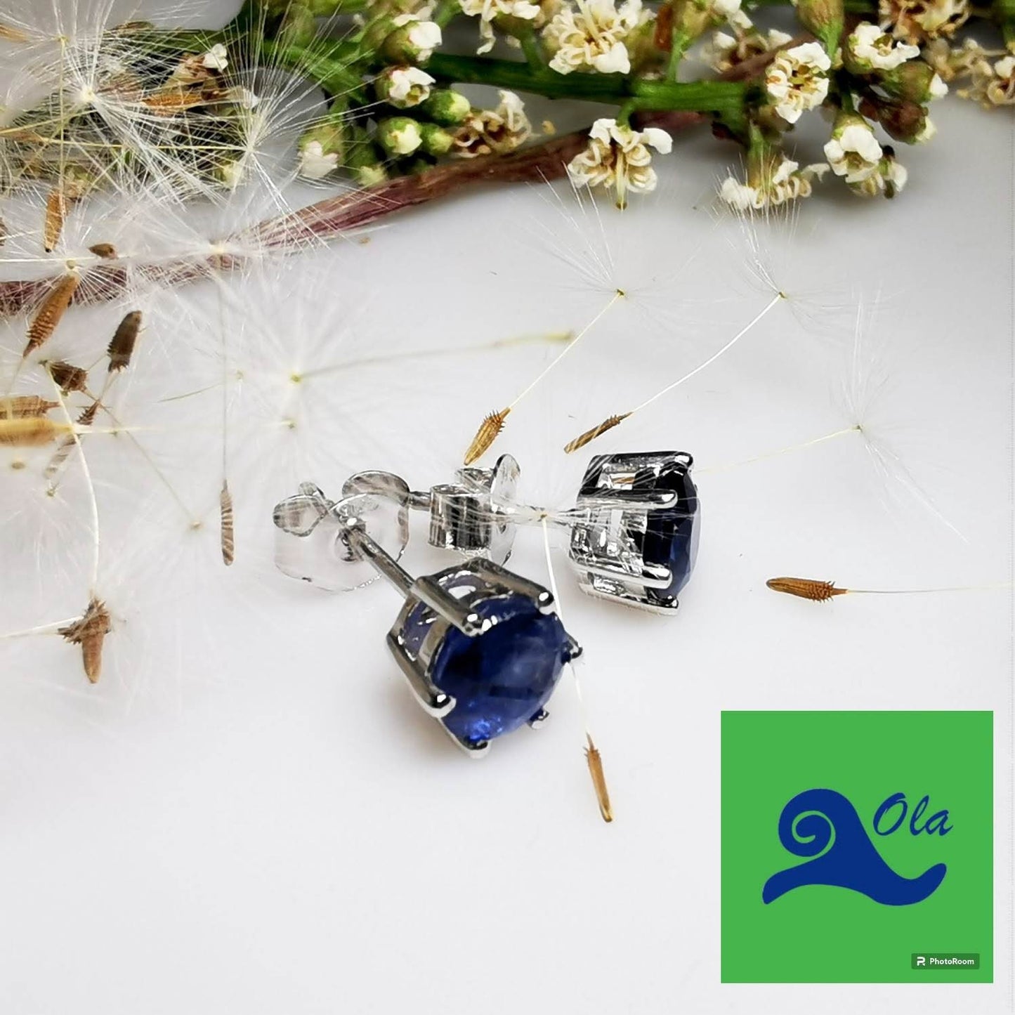 Ovale Ohrstecker aus Kyanit in Silber gefasst