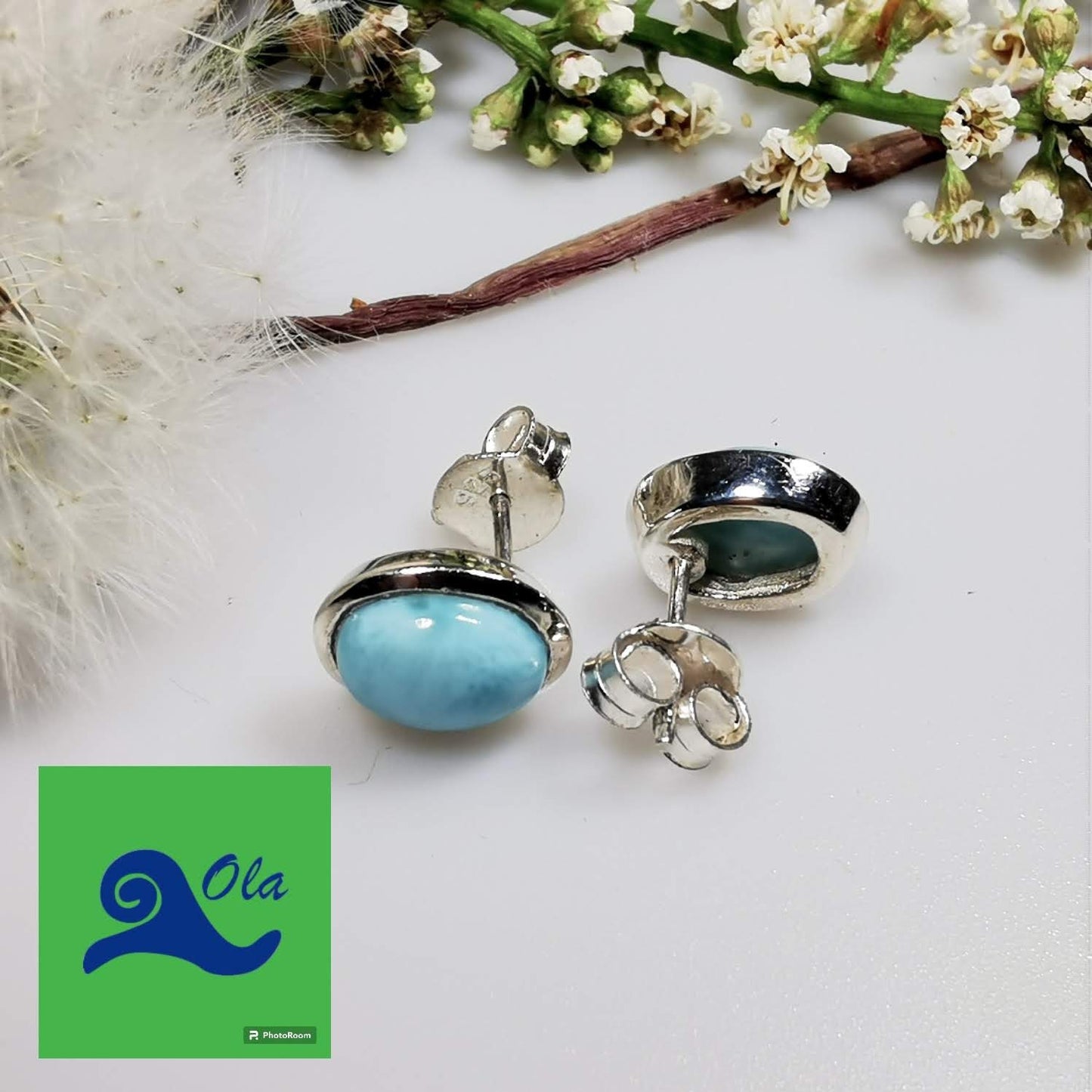 ovale Larimar Ohrstecker