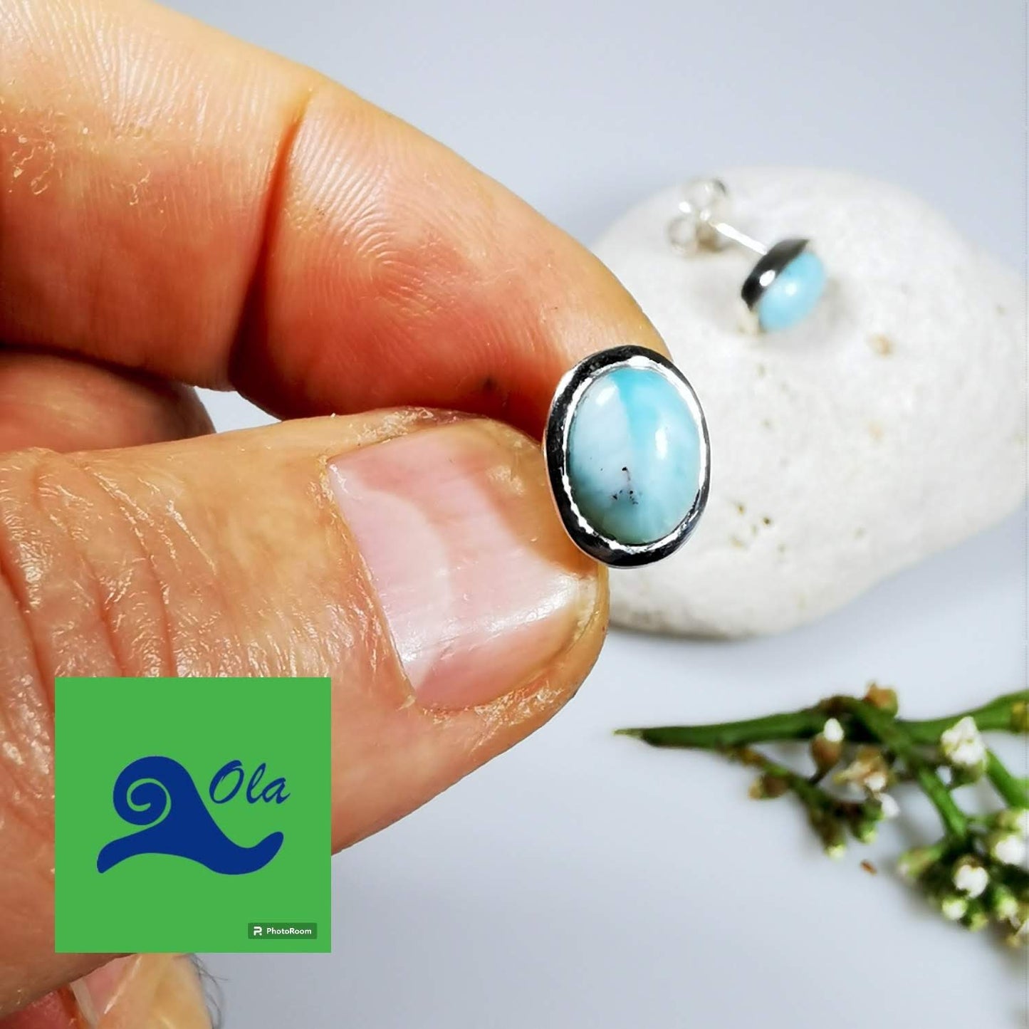 ovale Larimar Ohrstecker