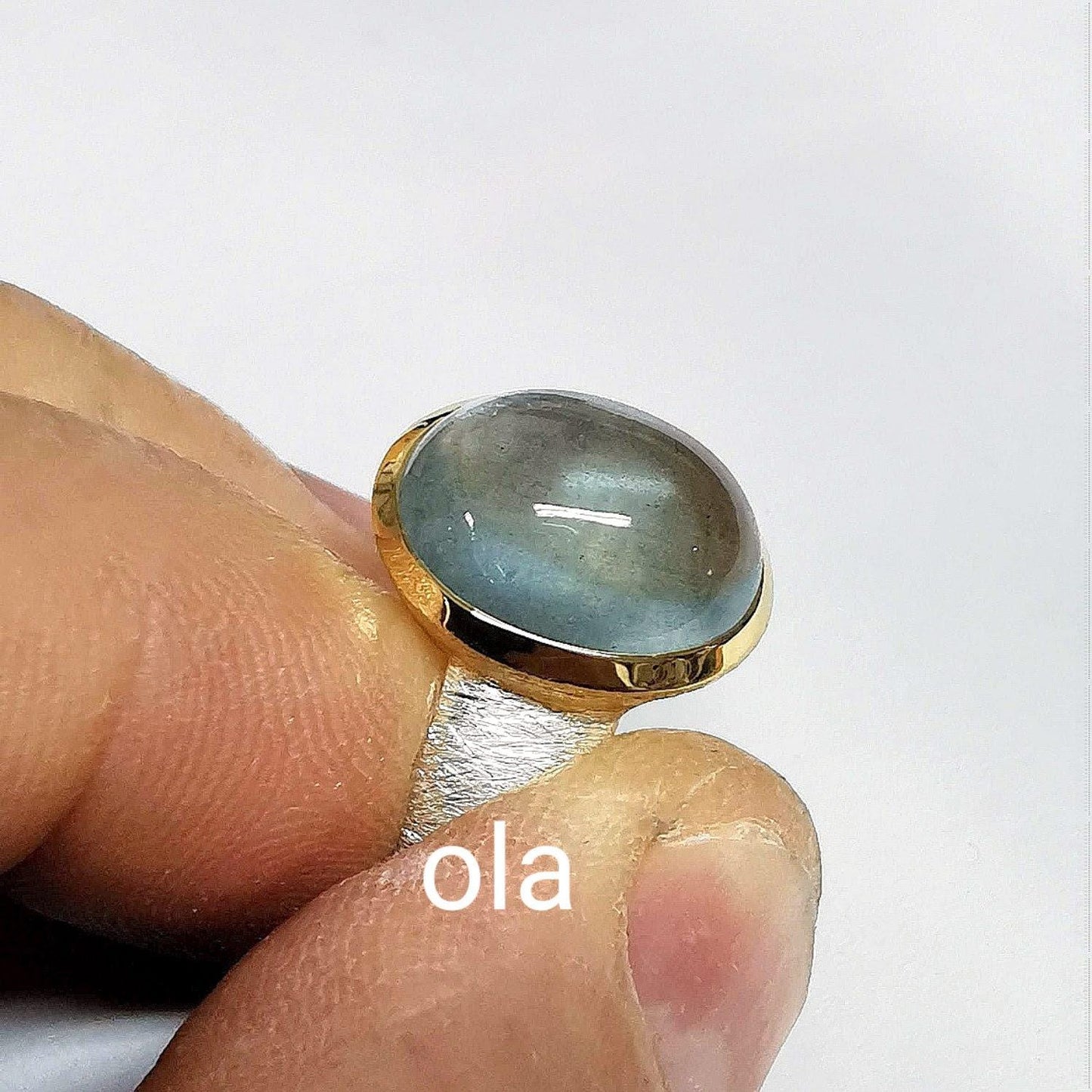 Aquamarin Ring in Silber mit vergoldete Fassung