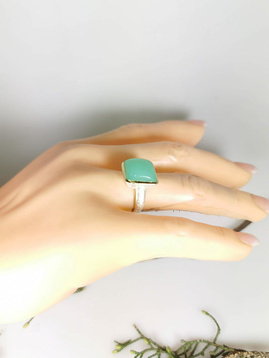 Silber Ring mit Chrysopras in vergoldeter Fassung