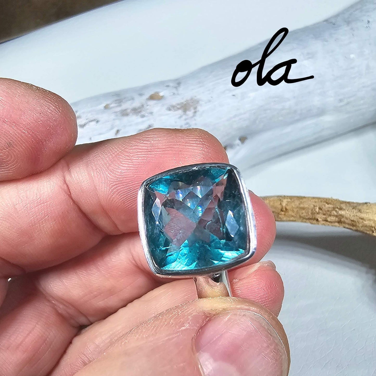 Silber Ring mit Fluorit, Petrolgrün