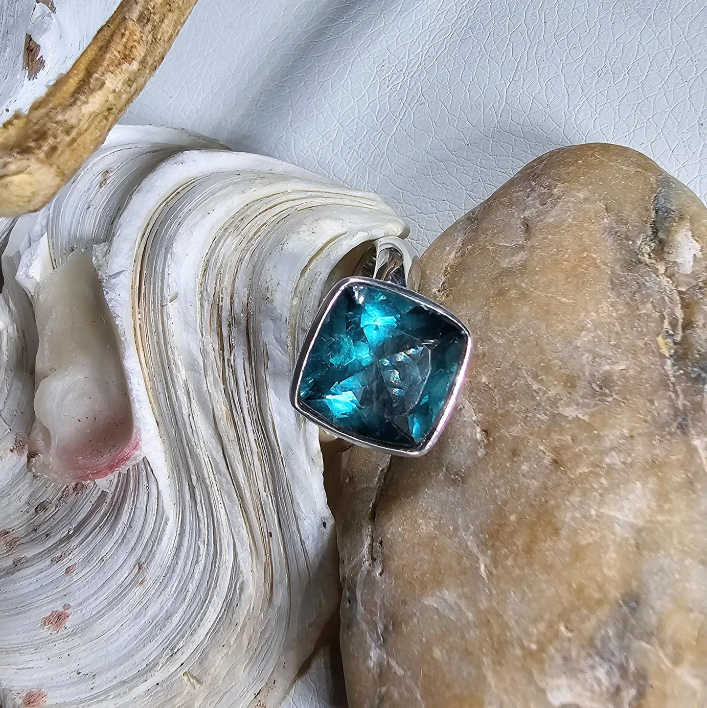 Silber Ring mit Fluorit, Petrolgrün