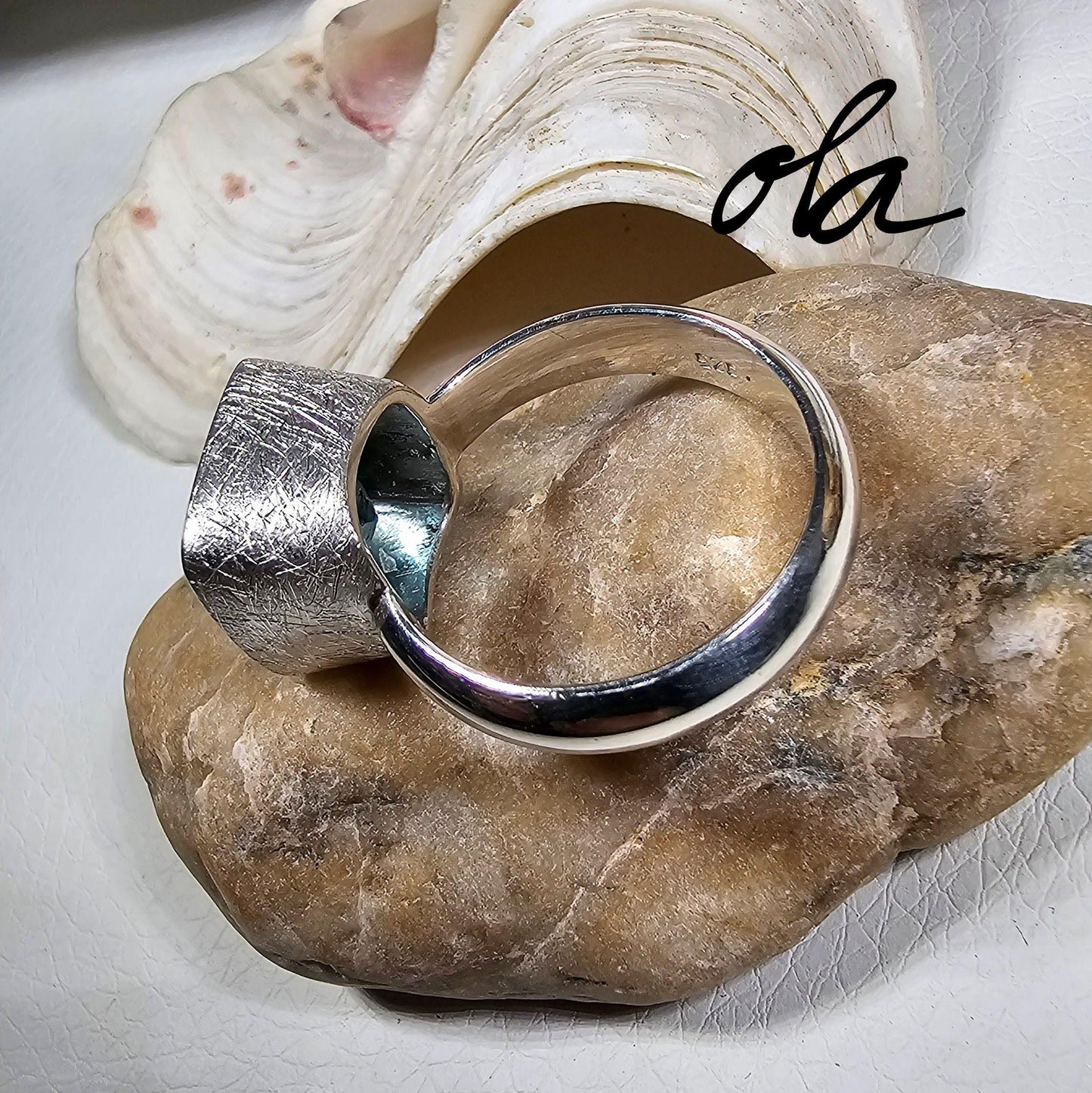 Silber Ring mit Fluorit, Petrolgrün