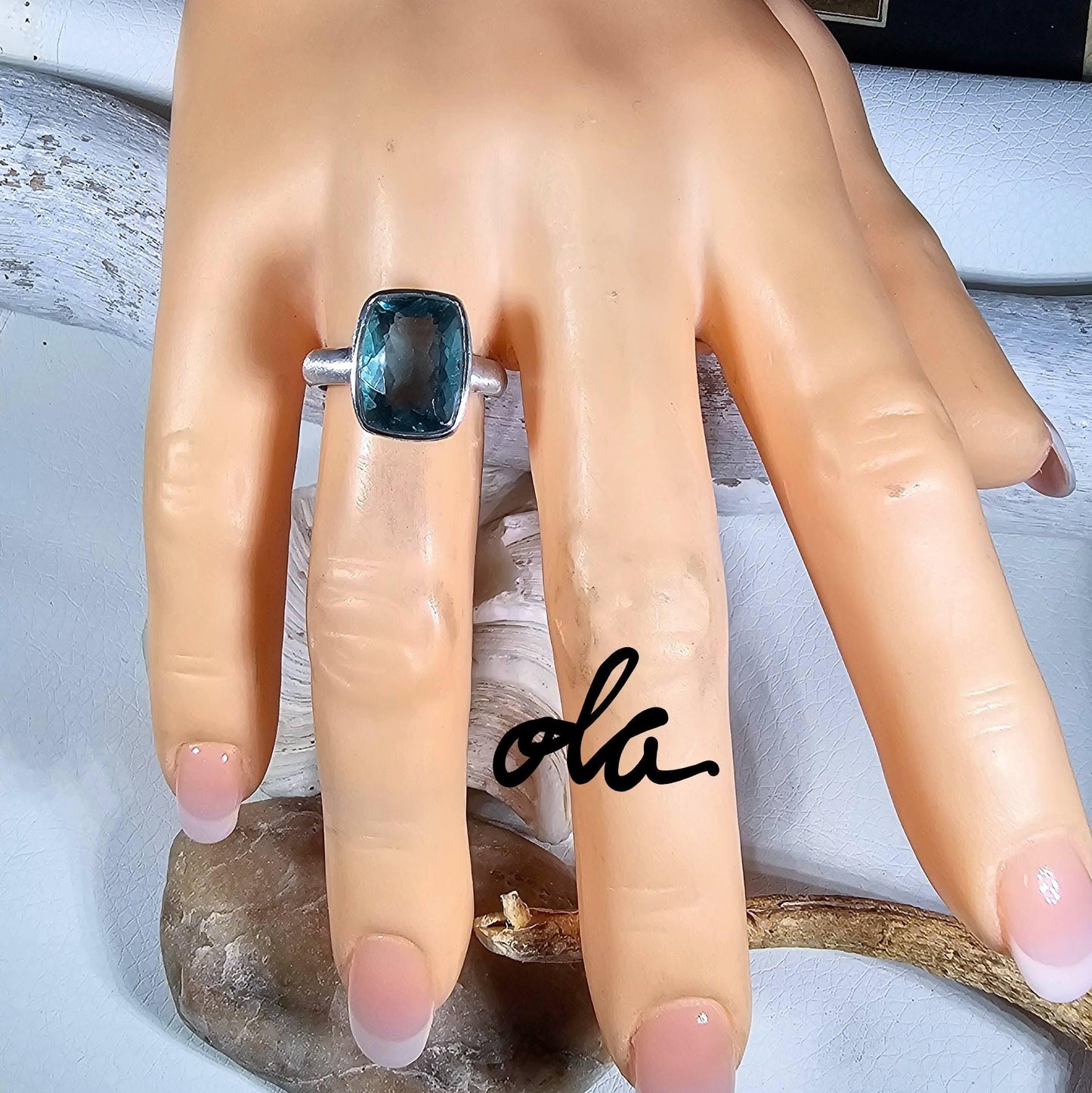 Silber Ring mit Fluorit Petrolgrün