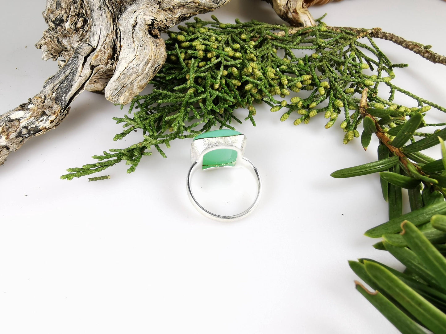 Silber Ring mit Chrysopras in vergoldeter Fassung
