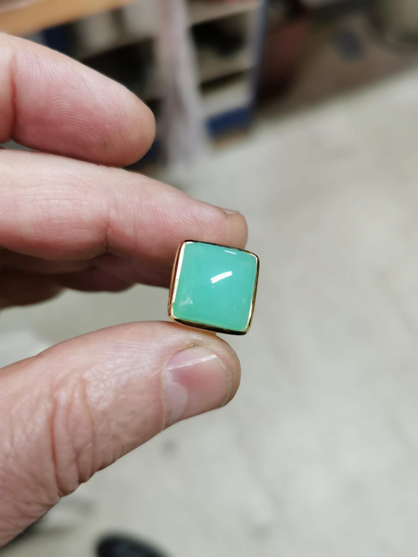 Silber Ring mit Chrysopras in vergoldeter Fassung