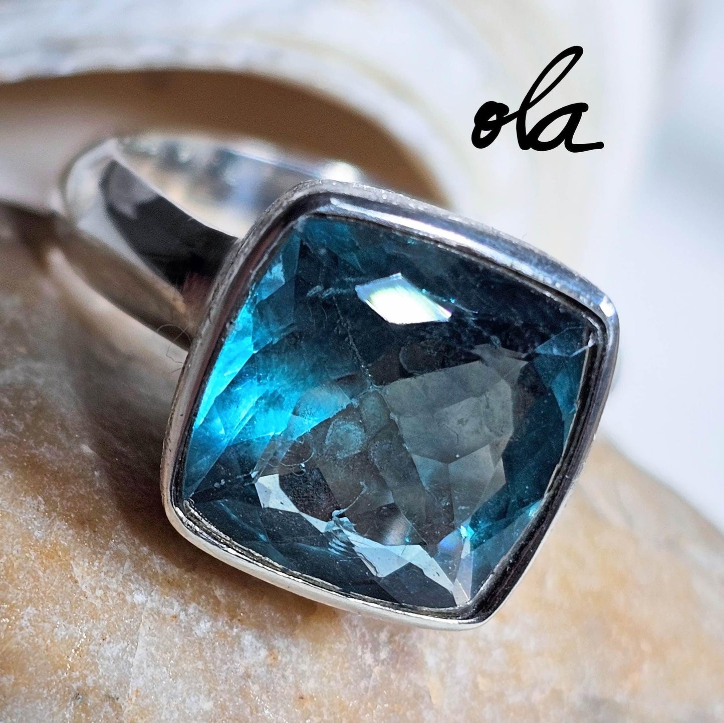 Silber Ring mit Fluorit, Petrolgrün